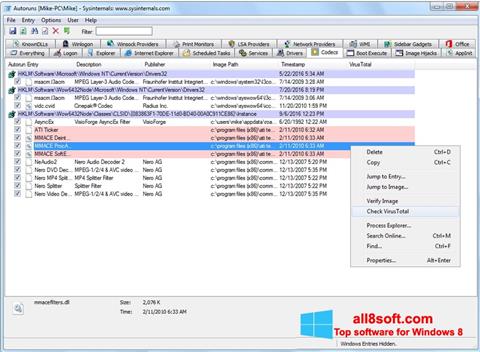 Screenshot AutoRuns untuk Windows 8