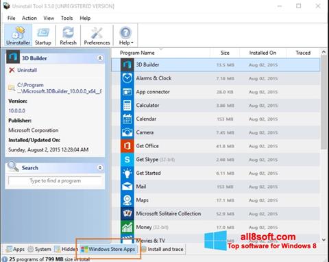 Screenshot Uninstall Tool untuk Windows 8