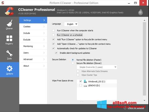 Screenshot CCleaner untuk Windows 8