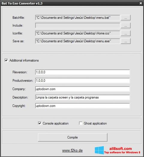 Screenshot Bat To Exe Converter untuk Windows 8
