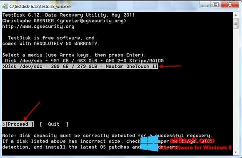 Screenshot TestDisk untuk Windows 8
