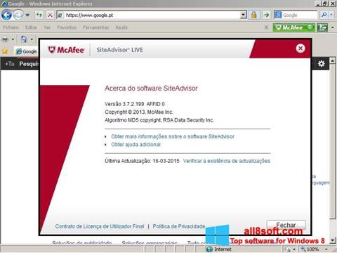 Screenshot McAfee SiteAdvisor untuk Windows 8