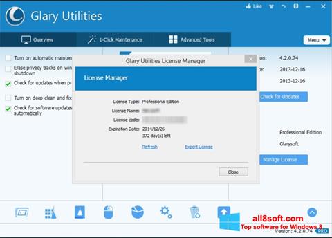 Screenshot Glary Utilities untuk Windows 8