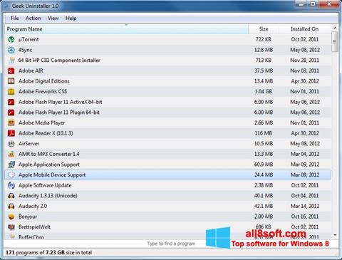 Screenshot Geek Uninstaller untuk Windows 8