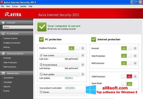 Screenshot Avira Internet Security untuk Windows 8