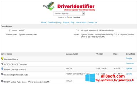 Screenshot Driver Identifier untuk Windows 8