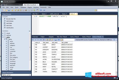 Screenshot MySQL Workbench untuk Windows 8
