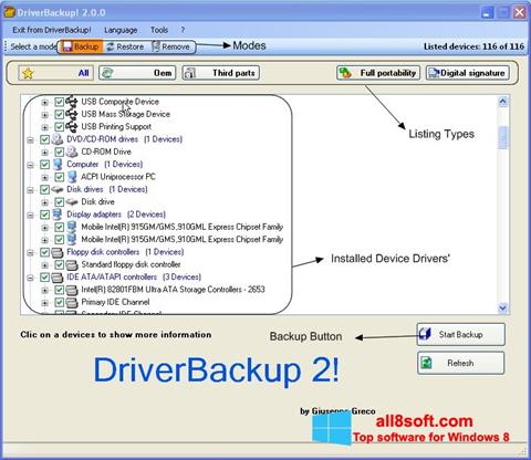 Screenshot Driver Backup untuk Windows 8