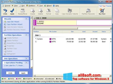 Screenshot EASEUS Partition Master untuk Windows 8